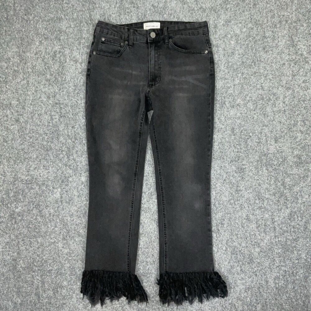 For The Republic Jeans Womens Size 25 Black Denim Cropped Fringe
